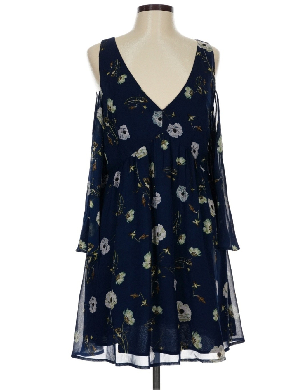 BB Dakota Navy Floral V-Neck Cold-Shoulder Mini Dress